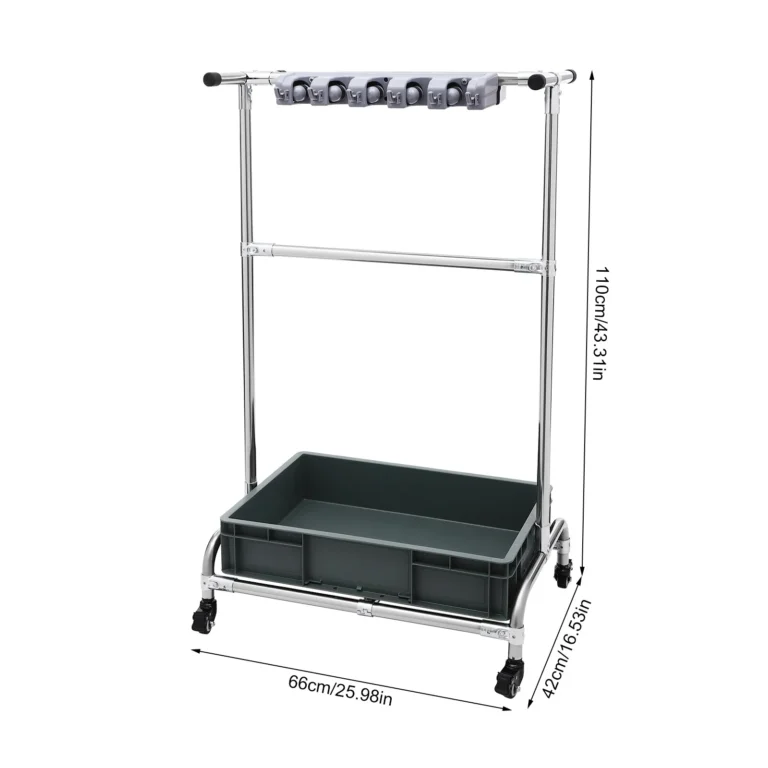 Beweglicher Bodenstehender Mopphalter Silberner Mobiler Reinigungswagen mit 4 Universalrädern Mopphaltergestell Mobiler Trolley ﻿ 2