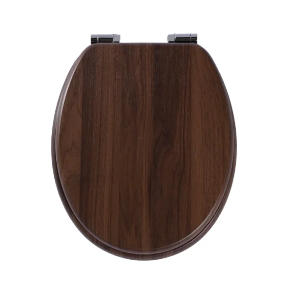 SINOBATH Universeller Toilettendeckel mit Absenkautomatik, WC-Sitz aus Holz, MDF-Toilettendeckel, Tragfähigkeit bis 190 kg, Zinklegierungsscharnier, antibakteriell und leicht zu reinigen, geeignet für 18-Zoll-Toiletten