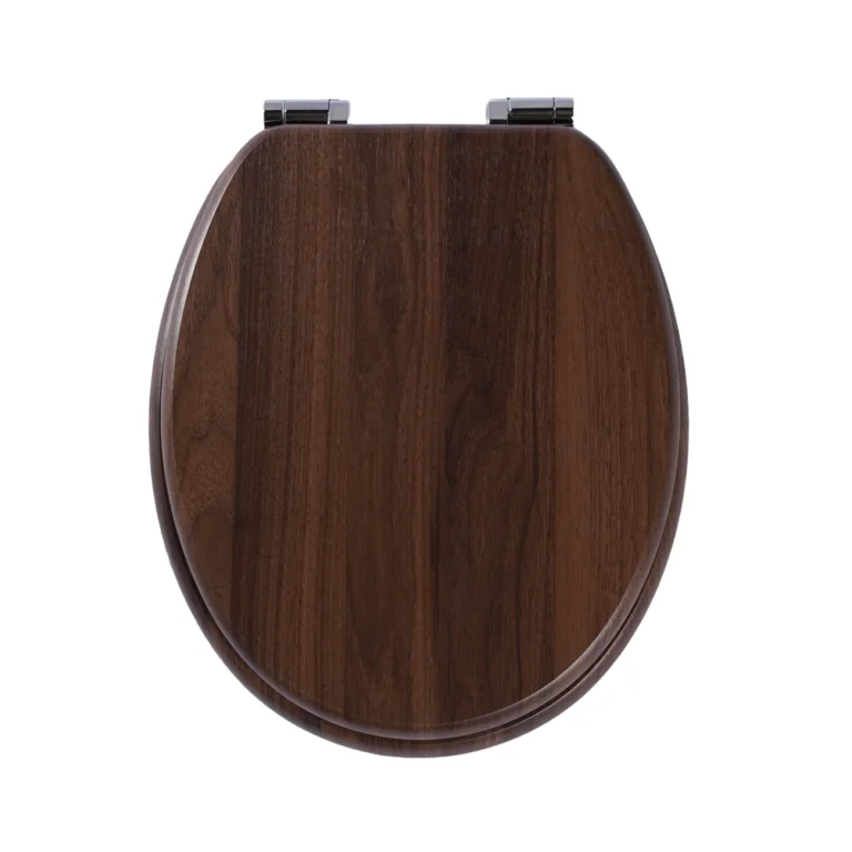 SINOBATH Universeller Toilettendeckel mit Absenkautomatik, WC-Sitz aus Holz, MDF-Toilettendeckel, Tragfähigkeit bis 190 kg, Zinklegierungsscharnier, antibakteriell und leicht zu reinigen, geeignet für 18-Zoll-Toiletten