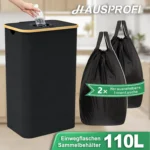 110L/160L Faltbarer Flaschenrecycling-Behälter mit Bambusdeckel, Wäschekorb für Schmutzwäsche, Geruchsdicht, Waschbarer Oxford-Beutel
