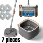 Wischmopp- und Eimer-Set mit 2 austauschbaren Mikrofaser-Moppbezügen, Selbstreinigungssystem für Schmutz- und Sauberwasser, Selbstauswringung