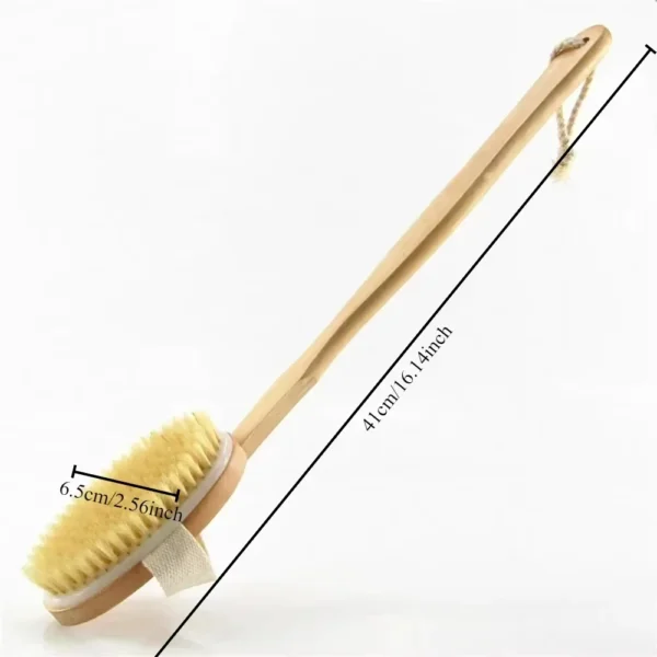 Natürliche Borsten-Rückenbürste mit Abnehmbarem Langem Holzgriff, Trockene Haut Peeling-Körperbürste, Massage-Badebürste