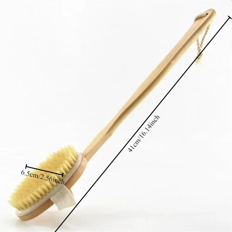Natürliche Borsten-Rückenbürste mit Abnehmbarem Langem Holzgriff, Trockene Haut Peeling-Körperbürste, Massage-Badebürste