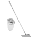 Flachmop und Eimer Set mit Edelstahlrahmen und Waschbaren Mikrofaser-Pads für Nass- und Trockenbodenreinigung von Fliesen, Holz und Teppich 3