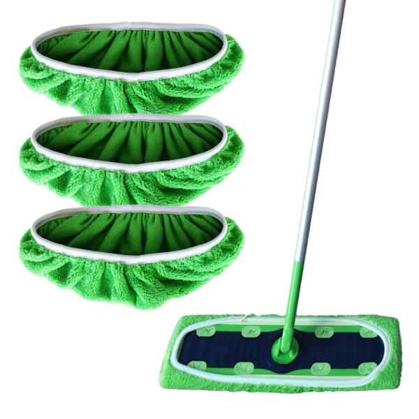 JINYUDOME 3 Stück wiederverwendbare Mikrofaser-Mopp-Pads für Swiffer XL Sweeper-Nachfüllungen, waschbar, grün, Trocken- und Nasswisch-Bodentücher, 43,2 x 12,7 cm
