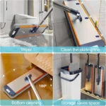 1 Set Flachmopp mit Auswringer, 6 Mikrofaser-Pads, Verlängerter Stiel, Geeignet für Alle Bodenarten 6