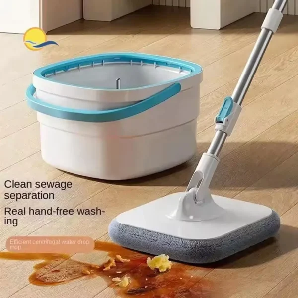 1 Satz freihändig bedienbarer, einziehbarer Reinigungs- und Schmutzabscheider-Rotationsmopp, 2,5-Liter-Moppeimer mit Doppelkammer, 360° drehbarer Moppkopf, geeignet für alle Arten von Böden.