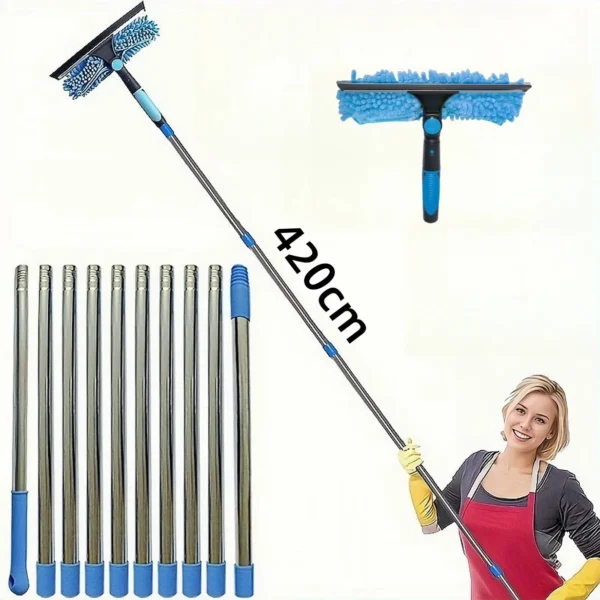 Erweitertes Fensterreinigungsset, 2-in-1, doppelseitiger Glasabzieher, Staubwedel, Mopp 180 °   Schwenkbare Fensterreinigungswerkzeuge