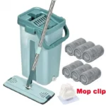 Flacher Quetschmopp mit Eimer, freihändig schwenkbarer Bodenreinigungsmopp, Mikrofaser-Wischpads, Nass- oder Trockengebrauch auf Hartholzlaminat