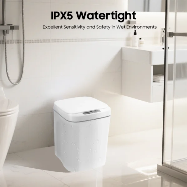 Smarter Sensor-Mülleimer 16L, IPX5 Wasserdichter Berührungsloser Abfalleimer mit LED-Licht, Geräuschloser PP Rechteckiger Abfalleimer für Bad Küche Büro, Räucherstäbchenhalter Rutschfester Boden, Keine Batterien enthalten