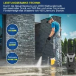 Elektrischer Hochdruckreiniger (130 bar, 1800 W) mit zwei beweglichen Rädern und Hochdruck-Luftpistole zur Auto- und Gartenreinigung 3