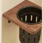 Walnuss-Metall-Toilettenbürstenhalter zur Wandmontage, kein festerstehendes Toilettenschaumstoff-Aufbewahrungsregal, Badezimmerregal, Toilettenzubehör-Set 6