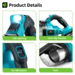 NEWBENY Elektrischer Staubsauger, effizient, kabellos, wiederaufladbar, für den Außenbereich, Haushaltsreinigungswerkzeuge für Makita 18 V Batterie-Pin 6