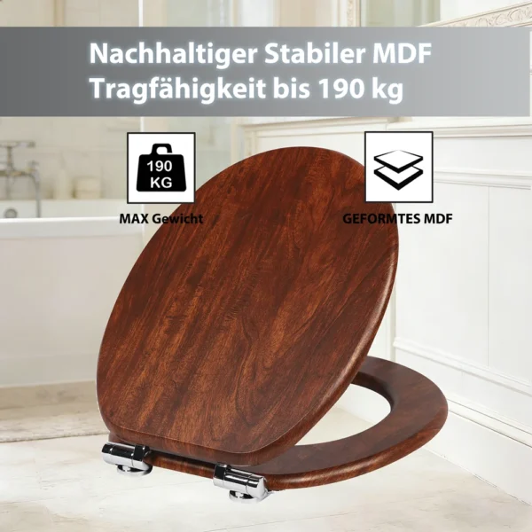 SINOBATH Toilettensitz Absenkautomatik Universelle MDF Toilettendeckel WC Sitz Holz Klobrille Tragfähigkeit 190 kg in Holzoptik