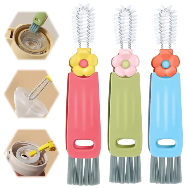 3-in-1-Reinigungsbürste für Tassendeckel, 3 Stück, multifunktionale Isolierflaschen-Reinigungswerkzeuge für Flaschenspalt, enge Räume, Tasse