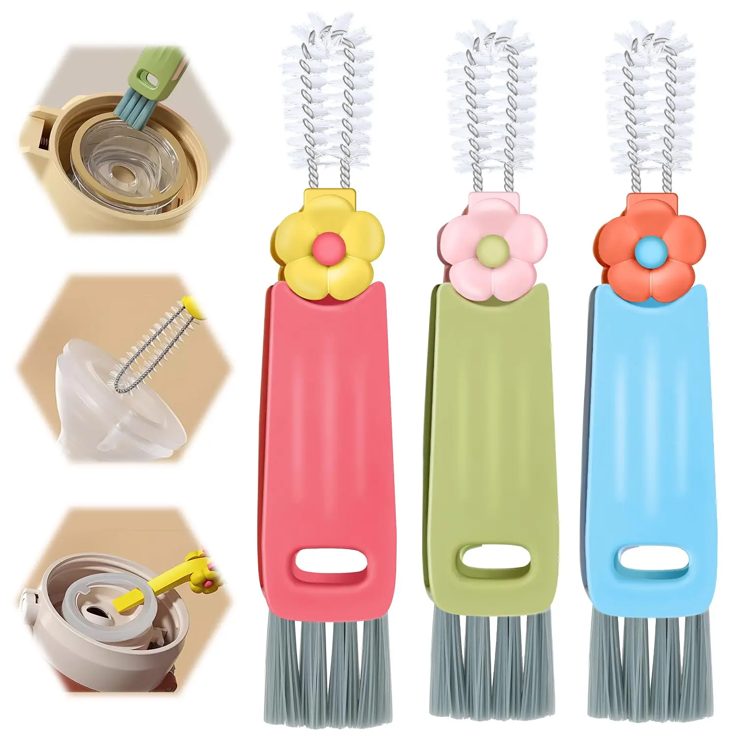 3-in-1-Reinigungsbürste für Tassendeckel, 3 Stück, multifunktionale Isolierflaschen-Reinigungswerkzeuge für Flaschenspalt, enge Räume, Tasse 3-in-1-Reinigungsbürste für Tassendeckel, 3 Stück, multifunktionale Isolierflaschen-Reinigungswerkzeuge für Flaschenspalt, enge Räume, Tasse
