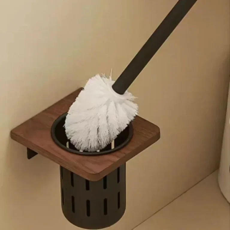 Walnuss-Metall-Toilettenbürstenhalter zur Wandmontage, kein festerstehendes Toilettenschaumstoff-Aufbewahrungsregal, Badezimmerregal, Toilettenzubehör-Set 2