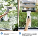 Kabelloser Fensterreiniger, Wiederaufladbarer Staubsauger mit Abzieher und Bürste für Fenster, Spiegel & Fliesen 3
