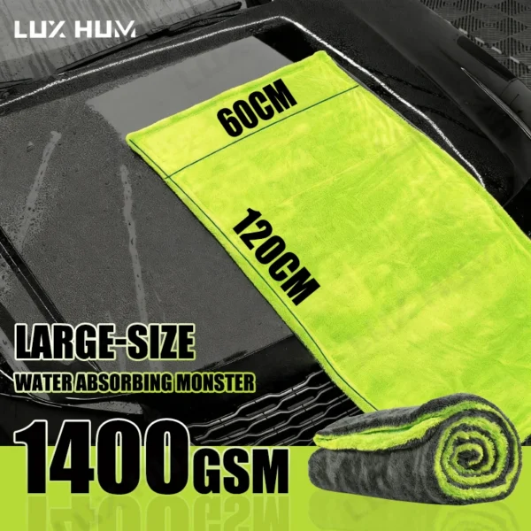 1400 g/m2, robustes Auto-Trockenhandtuch, 60 x 120 cm, übergroßes, doppelseitiges Reinigungstuch, super saugfähiges, ultraweiches, kratzfreies Handtuch