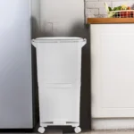 Großer Tretmülleimer für die Küche, Rollbarer Pedal-Abfalleimer auf Rädern – Freihändiger Mülleimer mit Trocken-Nass-Trennung für Zuhause und Restaurant 6