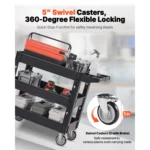 SucceBuy 2/3 Shelf Utility Service Cart Dolly mit 360° °   Schwenkräder Ergonomischer Aufbewahrungsgriff für Lager/Garage/Reinigung 3