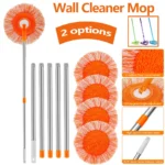 Mikrofaser-Mopp-Set, drehbar, rund, Reinigungsmopp, Wandreiniger mit 4 Pole und 4 Moppköpfen, Bodenwand, multifunktionales Reinigungswerkzeug