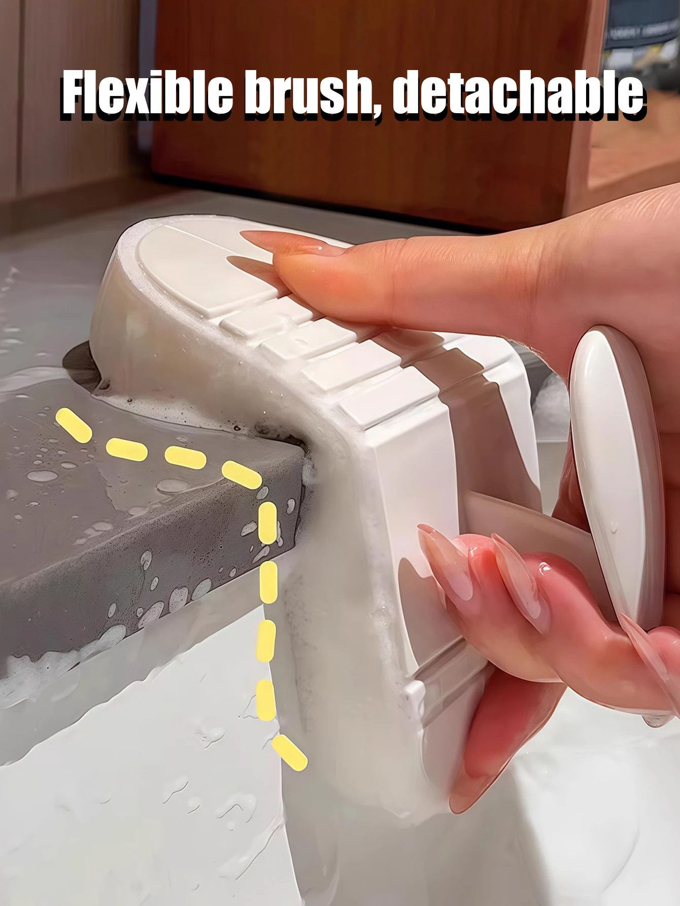 Flexibler Reinigungspinsel mit Biegsamem Schwamm für Küche & Bad, Schwer Erreichbare Bereiche, Spüle, Fliesen, Badewanne Flexibler Reinigungspinsel mit Biegsamem Schwamm für Küche & Bad, Schwer Erreichbare Bereiche, Spüle, Fliesen, Badewanne