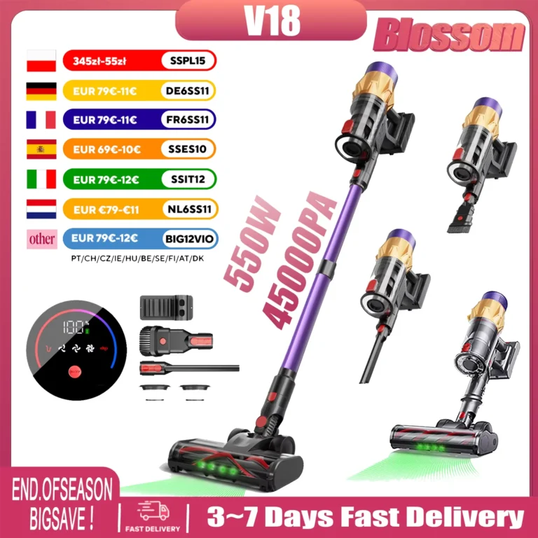 Blossom V18 Staubsauger mit Touchscreen, selbststehend, Wandmontage, Aufladung, 600 W, 50 kPa, Handstaubsauger für Zuhause