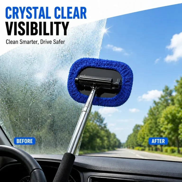 2-in-1 Glas-Teleskopwischer, Handgehaltene Glasreinigungsbürste mit Langem Griff, Beschlagentferner, Kratzfreier Auto-Fensterabzieher 2