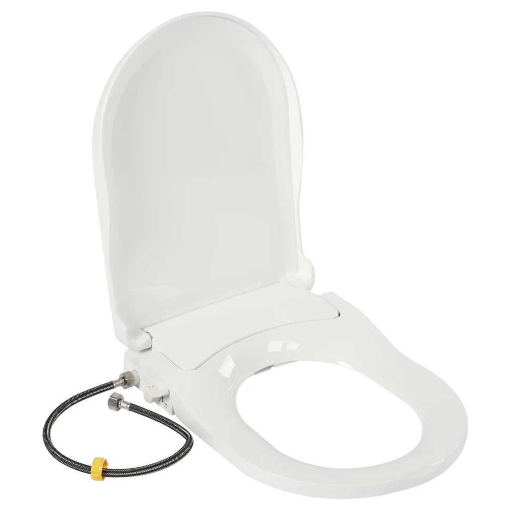 Nicht elektrischer Bidet-Toilettensitz, WC-Bidet-Deckel, passend für längliche Toiletten, D-förmig mit doppelter Düse und reinigem Spülschlauch 2