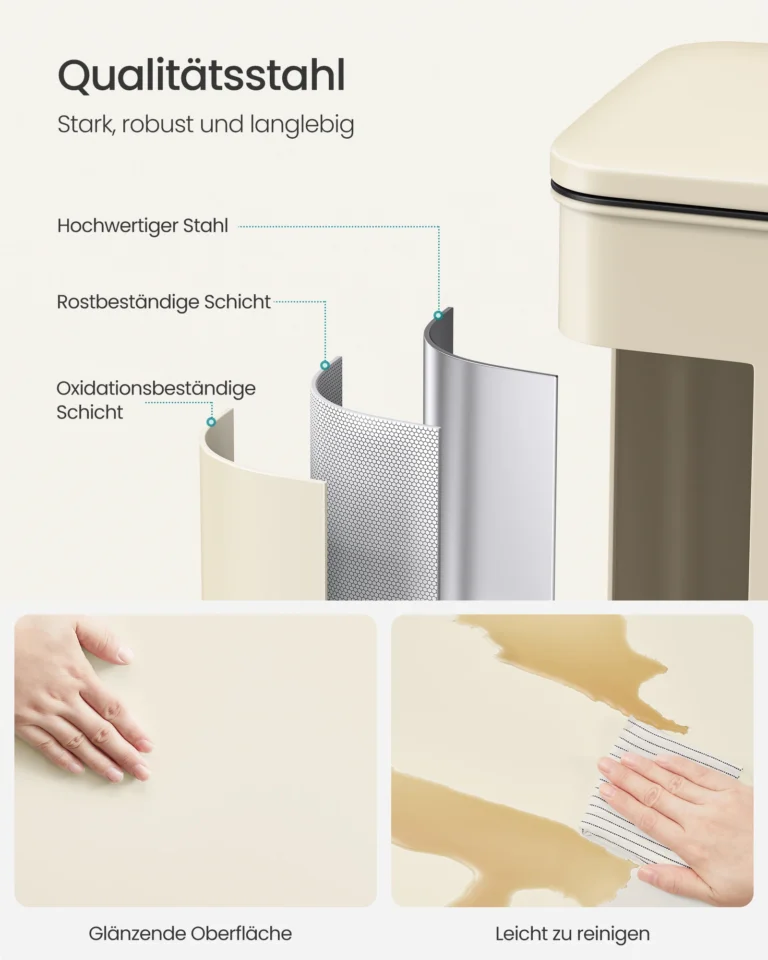 SONGMICS Mülleimer, 40 Liter Abfalleimer, 15 Müllbeutel inklusive, großer Tretmülleimer mit Deckel, aus Stahl, Softclose 2