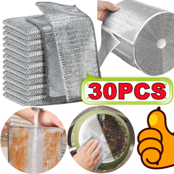 30-1pc Magie Reinigung Tuch Verdickt doppelseitige Metall Stahl Draht Lumpen Küche Dish Topf Waschen Tücher handtuch Sauber Werkzeuge
