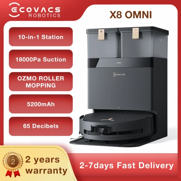 ECOVACS DEEBOT X8 OMNI 18.000Pa Ozmo Roller Smart Cleaning Robot Staubsauger Roboter Housekeeping Saugmopp App-Steuerung