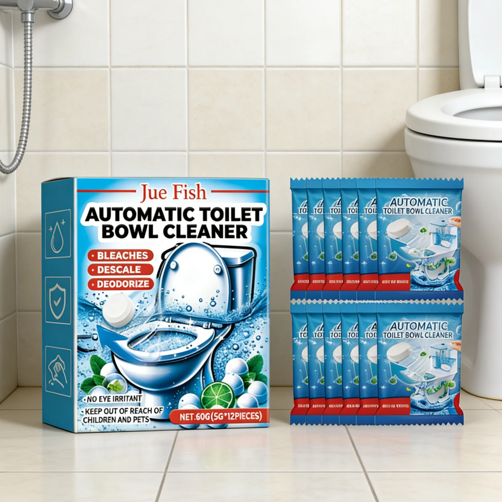 Jue Fish Automatischer Toilettenreiniger Entkalker Geruchsentferner Langanhaltender Schutz Haushalts-Toilettenreiniger Brausetabletten Jue Fish Automatischer Toilettenreiniger Entkalker Geruchsentferner Langanhaltender Schutz Haushalts-Toilettenreiniger Brausetabletten