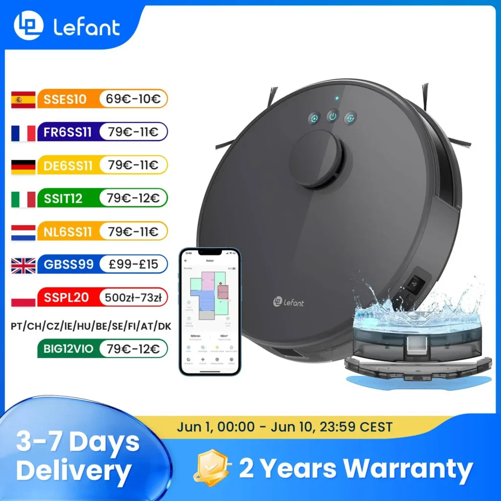 LEFANT M1 Roboterstaubsauger mit mehrstöckiger Kartierung, 4000 Pa, 4000 mAh Akku, LDS-Navigation, APP/Alexa, Smart Home Appliance