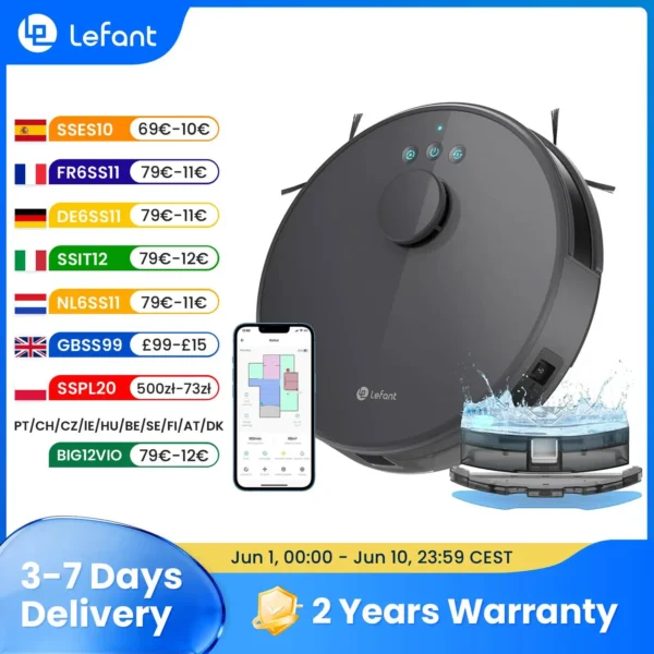 LEFANT M1 Roboterstaubsauger mit mehrstöckiger Kartierung, 4000 Pa, 4000 mAh Akku, LDS-Navigation, APP/Alexa, Smart Home Appliance