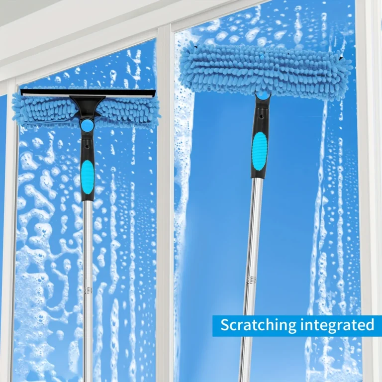 2-in-1-Schaber-Set zum Reinigen von hohen Fenstern (einschließlich 1 drehbarer Kopf und 4 austauschbaren Bürstenköpfen) (einschließlich Verlängerungsstange) 2