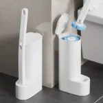 1 Set weiße Einweg-Toilettenbürste mit langem Griff und austauschbarem Bürstenkopf, Reinigungsbürste, Badezimmerzubehör