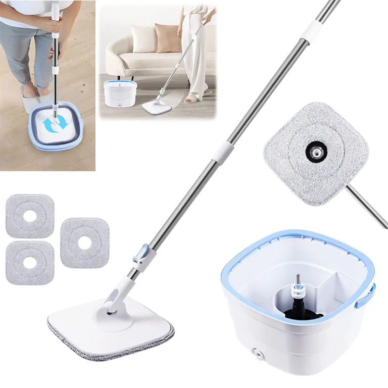360° Turbo Zentrifugal Wischmop mit Eimer, Getrennt Schmutzwasser, Selbstreinigend + Trocknen, Verstellbarer Stiel für Hartholz Fliesen Haus Büro Reinigung