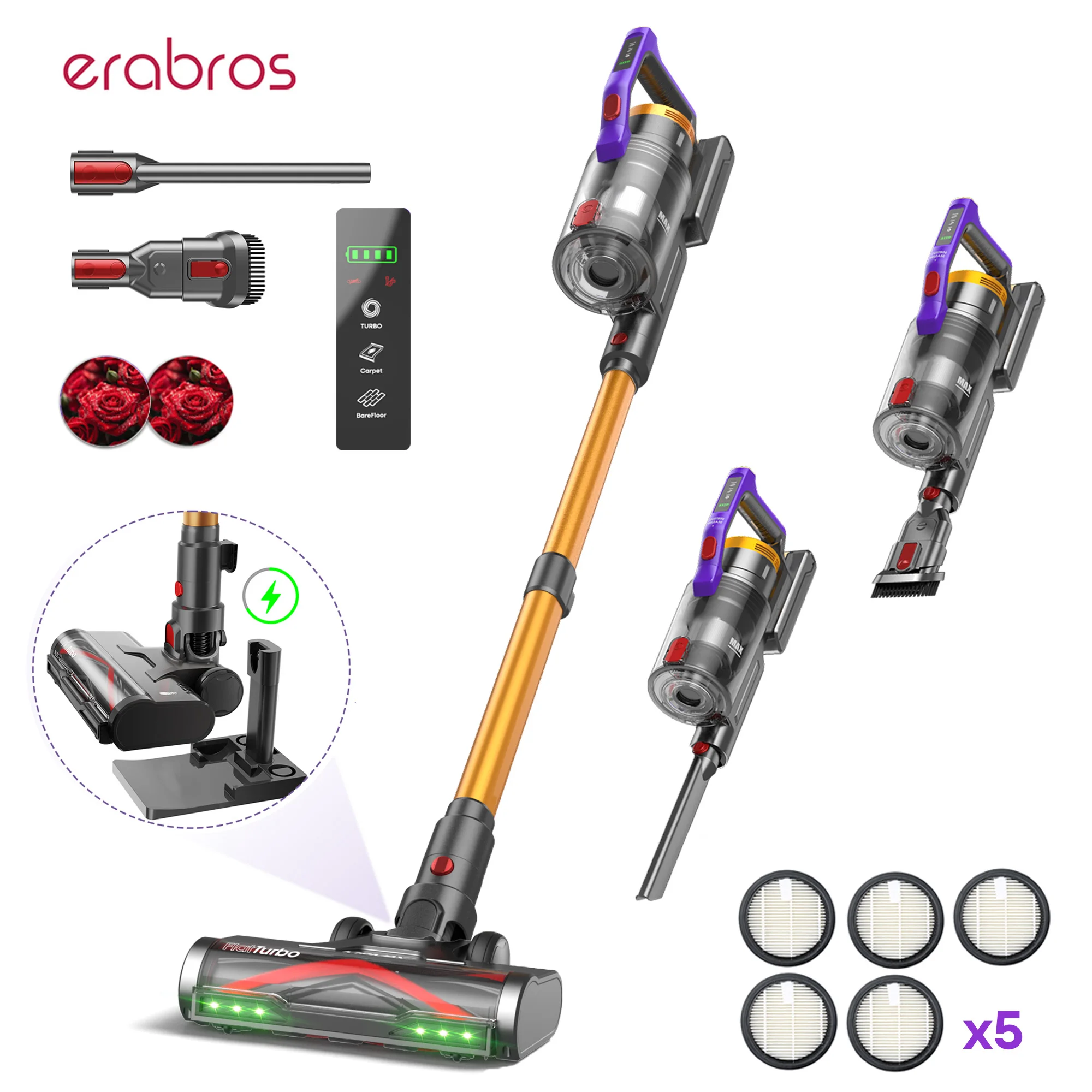 Erabros EV7 550W Motor Kabelloser Staubsauger 70KPa Saugkraft 70 Min. Laufzeit Ladestation Stabstaubsauger mit Aroma-Design Erabros EV7 550W Motor Kabelloser Staubsauger 70KPa Saugkraft 70 Min. Laufzeit Ladestation Stabstaubsauger mit Aroma-Design