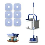 Spin-Mopp-Set mit Eimer & Trennsystem – Rotationsmopp mit 6 waschbaren Mikrofaserpads, verstellbarer Stiel 109–130 cm