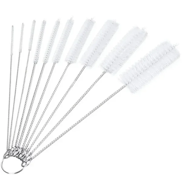 Flaschenreinigungsbürsten-Set, 10-teilig, Edelstahl, Weiche Borsten, Pipetten- und Strohhalm-Bürsten, Vielseitige Haushaltsreinigungswerkzeuge