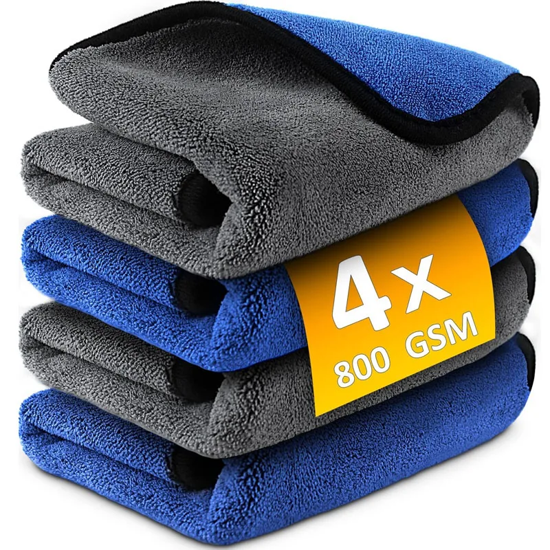 1–4 Stück Mikrofaser-Autowaschtuch, weich, schnell trocknend, für Fenster, Spiegel, Wischlappen, Zuhause, doppellagige Reinigungstücher, 500 g/m2