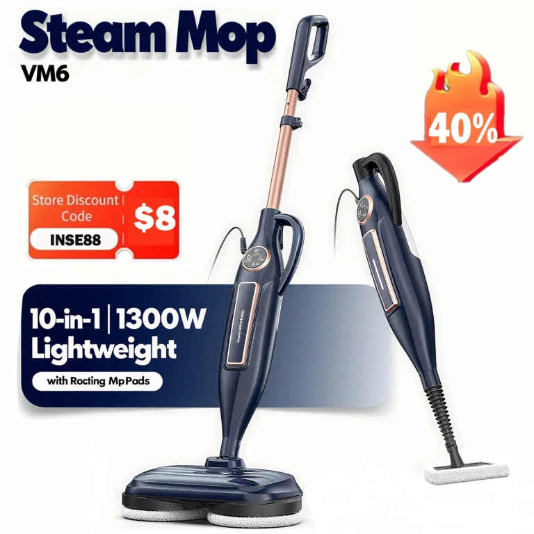 DEVOAC VM6 Dampfreiniger mit drehbarem Wischpad, 10-in-1, leichter Spin-Mop, 1300 W, leistungsstarker Bodendampfer für Zuhause, Hartholz