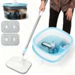 Premium Flachmopp & Eimer Set, mit Behältern, 360° °   Drehbarer Teleskop-Rotationsmopp mit 2 Pads, 110-130cm, Freihändiger Mopp mit 2,5L Eimer, Trennung von Sauberem und Schmutzigem Wasser, 360° Drehung °   Rotierender Wischmopp für die Bodenreinigung zu Hause