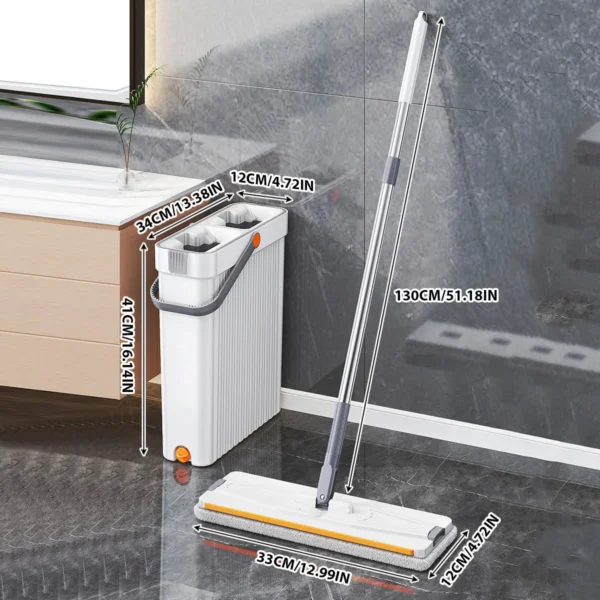 Handwaschfreier Flachbodenwischer mit Eimer-Set für die Bodenreinigung zu Hause, 360° drehbar, waschbares Mikrofasertuch, praktisches Reinigungswerkzeug