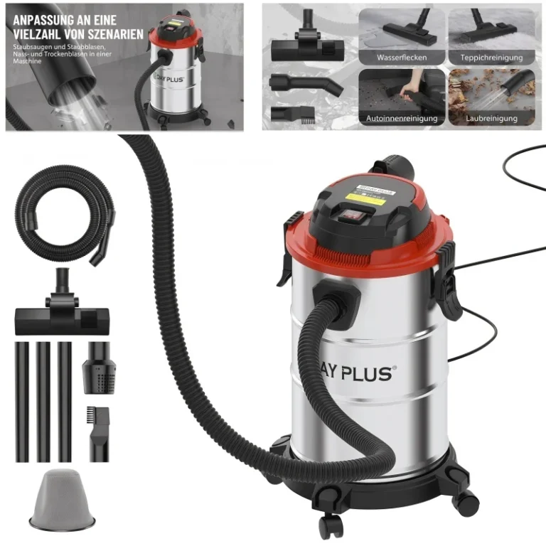 BRIEFNESS 5000 W 19 kPa Industriestaubsauger 3 in 1 – 20 l Trocken-Nasssauger mit Gebläse, Staubwasserabsaugung für Werkstattfabrik, Garage