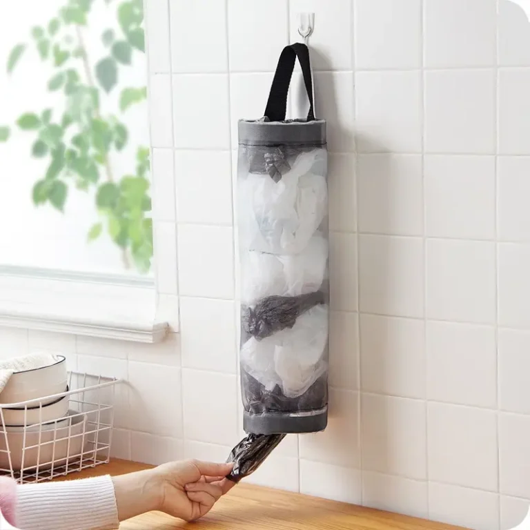 1 Stück Grauer Aufbewahrungsbeutel zur Wandmontage, Netz-Plastiktüten-Spender, Hängender Wiederverwendbarer Aufbewahrungsbeutel, Müllbeutel, Küchen-Abfallorganizer