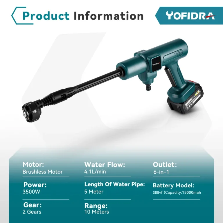 YOFIDRA 200Bar Bürstenlose Elektrische Hochdruck Wasser Spritzpistole 3500W 6IN1 Auto Sauber Waschmaschine Garten Werkzeug Für makita Batterie Pin 2