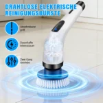 BRIEFNESS Kabellose elektrische Reinigungsbürste, wasserdicht, rotierend, 2 Geschwindigkeiten, Teleskopstiel, 7 auswechselbare Bürstenköpfe, 300/400 U/min, für Bad, Fliesen, Boden, Auto, schwarz, USB-Ladung 3